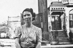 Gwen Knaggs Angell, facing Angell Trailer Sales and Service, 2640 S. Michigan Ave., Chicago, circa 1938.