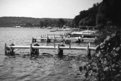 Looking south towards Fontana from the dock at the big house on Lake Geneva. Circa 1960