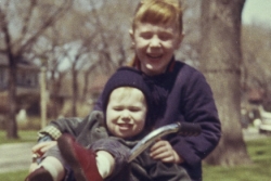 Lee and Gretchen on a bike, circa 1962.
