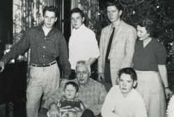 Paul and Gwen with the five boys, Christmas, circa 1955.
